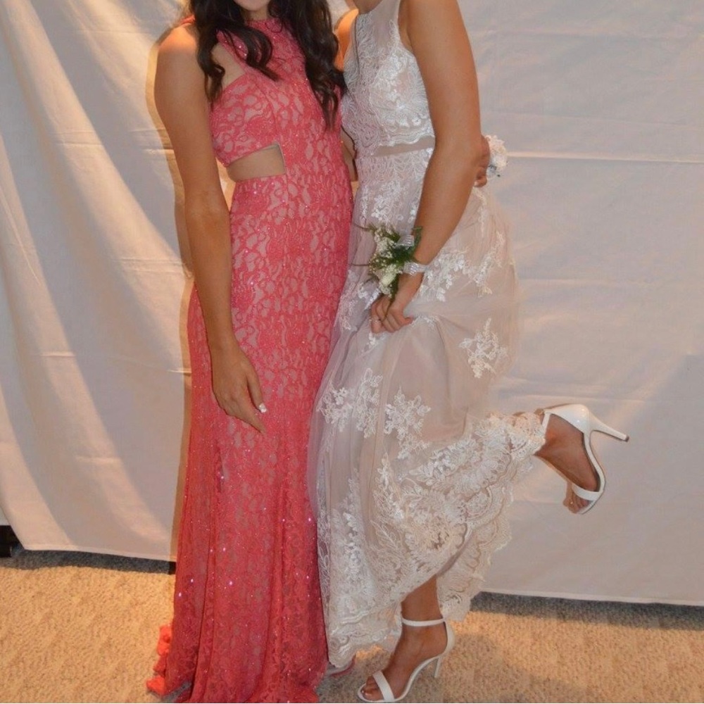 Tan and White Lace PROM / WEDDING Dress